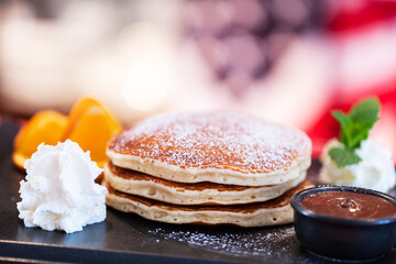 Sweet pancakes in american restaurant