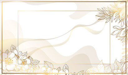 Golden frame with flowers. Watercolor stains and divorces on a white background. Golden flowers and twigs. Vector file.