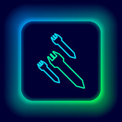 Glowing neon line Rocket icon isolated on black background. Colorful outline concept. Vector