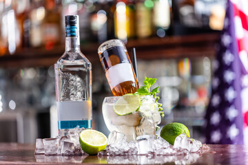American style margarita beer coctail in skull glass on bar