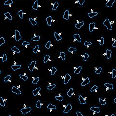 Line Storm icon isolated seamless pattern on black background. Cloud and lightning sign. Weather icon of storm. Vector