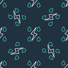 Line Storm icon isolated seamless pattern on black background. Drop and lightning sign. Weather icon of storm. Vector