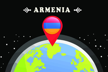 
Armenia Flag in the location mark on the globe