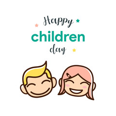 boy and girl cute head characterwith smile, happy children day, greeting card background for happy children day. 