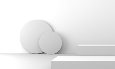 3d white background products display podium scene with geometric platform. Stand display cosmetic product 3d background. Stage product on pedestal display . 3d illustration.