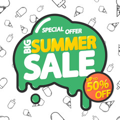 Big Summer Sale up to 50% off, poster design template, season best offer, discount banner, vector illustration