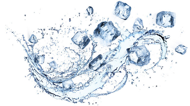 Ice Cubes In Flow Splashing - Cold And Refreshment