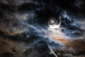 Naklejka na ściany i meble Flower Moon on Cloudy Night Sky