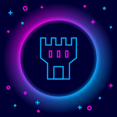 Glowing neon line Castle tower icon isolated on black background. Fortress sign. Colorful outline concept. Vector