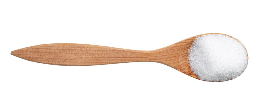 top view of crystalline erythritol in wood spoon