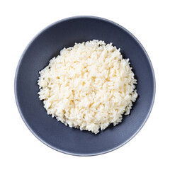 top view of boiled parboiled rice in gray bowl