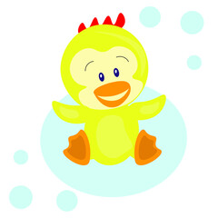 Vector illustration. A cute chicken that bathes. Can be used for children's illustrations, postcards, clothing, tableware and typography.