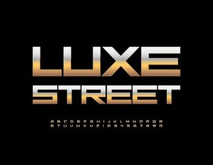 Vector elite sign Luxe Street. Techno style Font. Luxury Golden Alphabet Letters and Numbers se