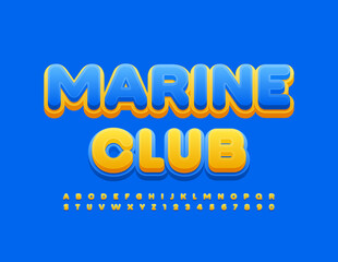 Obraz premium Vector bright emblem Marine Club with Blue and Yellow Font. Modern Alphabet Letters and Numbers set