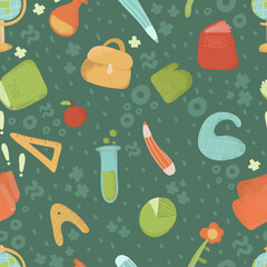Seamless school pattern. Back to school. background with school items and elements. school Background with  Backpack and Educational Supplies, Pen, Pencil. school doodle ellement