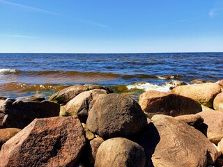 Fototapeta na wymiar in rocky seashore weather Latvia