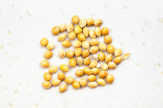 several unpolished yellow proso millet on gray