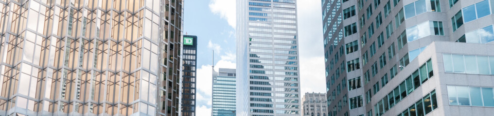 Panoramic, zoomed-in shot of generic buildings in Toronto, Ontario, Canada.