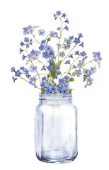 Watercolor Forget Me Nots ,Watercolor Mason Jar, Boutique  Forget Me Nots, Blue Small Flowers