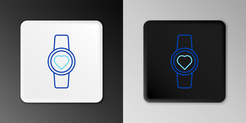 Line Smart watch showing heart beat rate icon isolated on grey background. Fitness App concept. Colorful outline concept. Vector