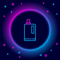 Glowing neon line Fabric softener icon isolated on black background. Liquid laundry detergent, conditioner, cleaning agent, bleach. Colorful outline concept. Vector
