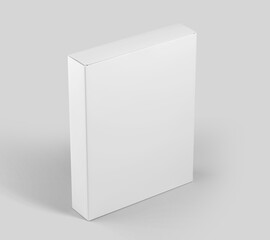 Blank white software box Mockup, medium size Cardboard package box, 3d rendering isolated on light gray background, ready for your design