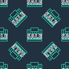 Line Shopping building or market store icon isolated seamless pattern on black background. Supermarket sale concept. Vector