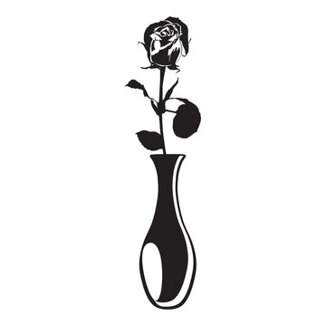 recommend clip art: Rose flower in vase black silhouette vector illustration. Blooming garden flower