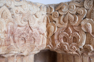 capital of a column head represented in the summer residence El Badi Palace small amasing peaces of heritage remained from Saadian dynasty Marrakech 