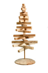 christmas tree made of wooden bars. Isolated object on a white background. DIY craft.