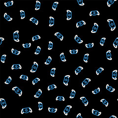 Line Medical protective mask icon isolated seamless pattern on black background. Vector