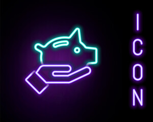 Glowing neon line Piggy bank icon isolated on black background. Icon saving or accumulation of money, investment. Colorful outline concept. Vector