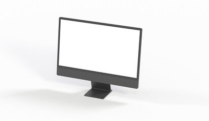 Realistic 3D Computer, with a white screen, isolated on a background