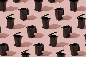 Abstract pattern with a container on a pink background. The concept of waste sorting and ecology. Can be used as a background.
