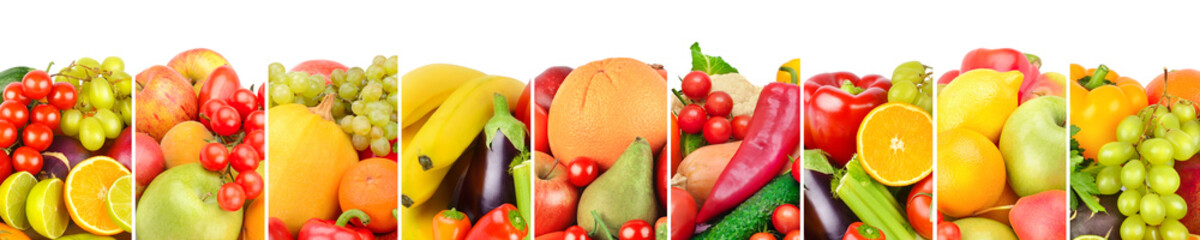 Different useful fruits and vegetables isolated on white background.