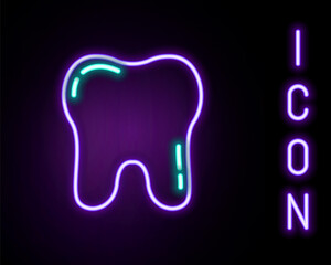 Glowing neon line Tooth icon isolated on black background. Tooth symbol for dentistry clinic or dentist medical center and toothpaste package. Colorful outline concept. Vector