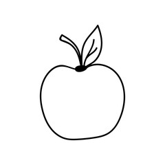 Cute and funny hand drawn apple. Vector summer fruit clipart. Stylized illustration with hand drawn outline isolated on background. For sticker, scrapbook, fabric, social media.