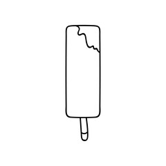 Cute and funny ice cream clipart for summer hot days, colorful, bright, trendy, tasty. Stylized vector with hand drawn outline isolated on background. For sticker, scrapbook, fabric, social media.