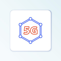 Line 5G new wireless internet wifi connection icon isolated on white background. Global network high speed connection data rate technology. Colorful outline concept. Vector