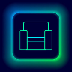 Glowing neon line Cinema chair icon isolated on black background. Colorful outline concept. Vector