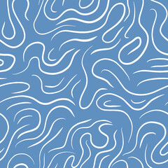 Seamless Pattern Abstract Style White Curved Lines on Blue Background. Vector Illustration
