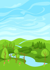 Obraz premium Spring landscape with forest, trees and bushes.