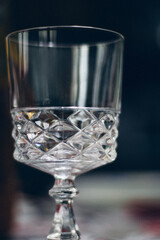 detail of celebration dinner glass on a specially decorated table