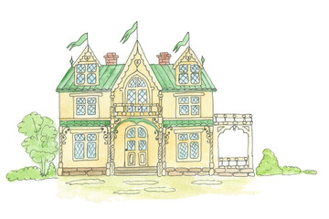Naklejka premium House family Watercolor. Family home cozy. 