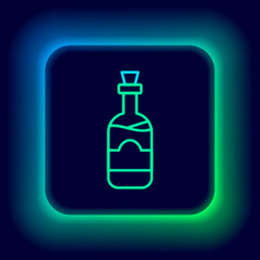 Glowing neon line Bottles of wine icon isolated on black background. Colorful outline concept. Vector