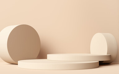 3d shapes Geometric primitives podium for product display, pastel beige minimal scene background 3d rendering