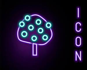 Glowing neon line Orange tree with fruits icon isolated on black background. Colorful outline concept. Vector
