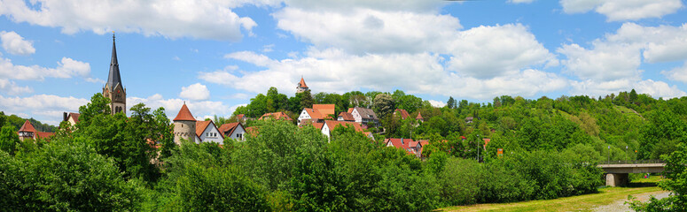 Fototapeta na wymiar Möckmühl, Panoramablick auf die Stadt