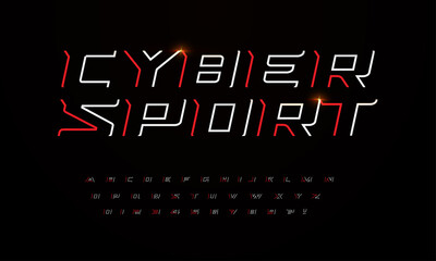 Sport futuristic style font with sharp angles and thin lines. Outline letters and numbers for game headline and logo design. Linear italic font, cyber sport font set. Contour scifi vector typography © artyway