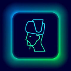 Glowing neon line Ukrainian cossack icon isolated on black background. Colorful outline concept. Vector